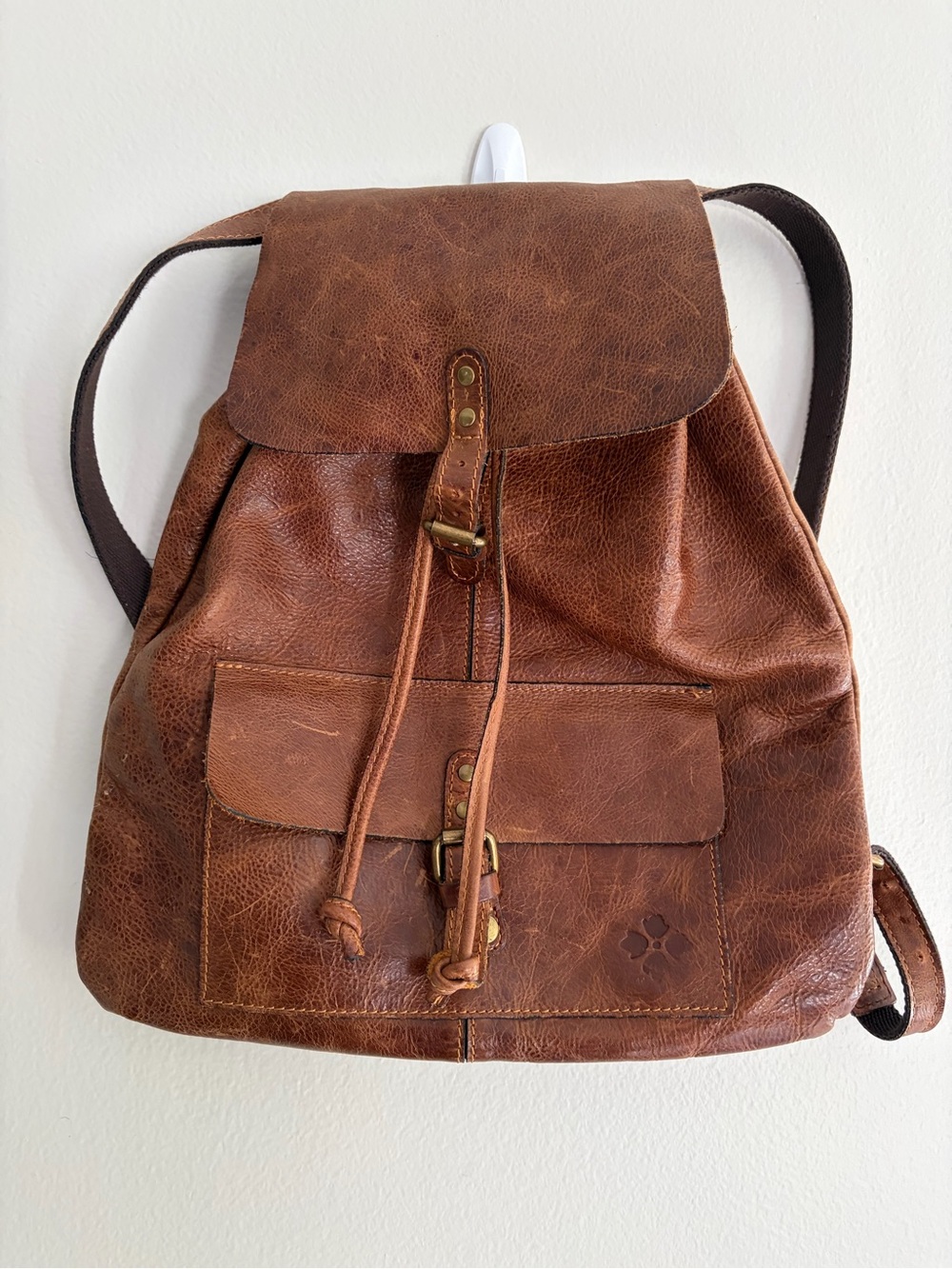 Patricia Nash Leather Brown Backpack - Classic Drawstring Daypack